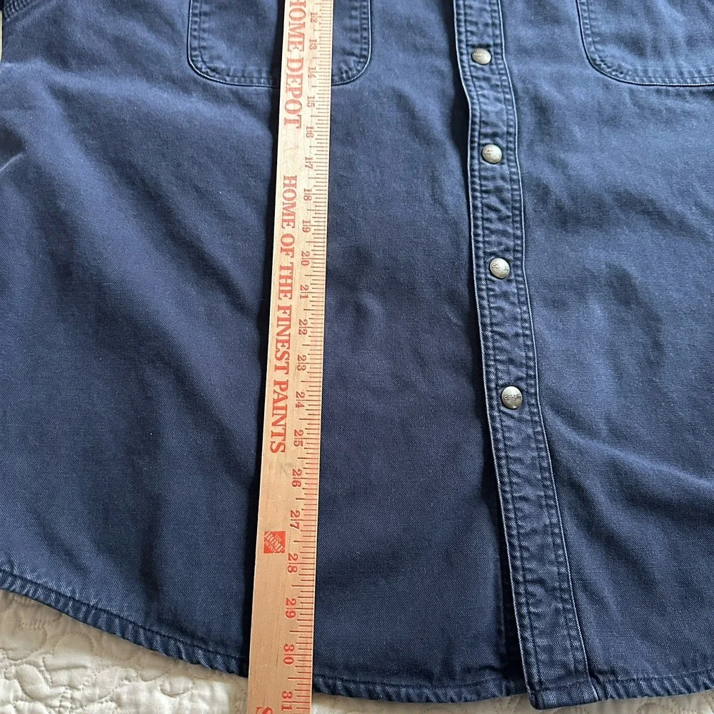 Carhartt‎ Shirt Jacket Men's 2XL Navy Blue Canvas Flannel Lined CDM Logo Company