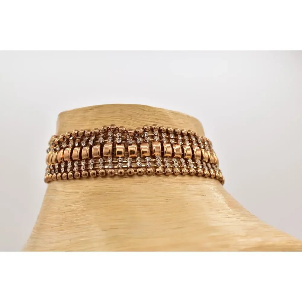 Vintage Crystal Choker Necklace Gold Tone Prong Rhinestone Chunky 1990s BinA17