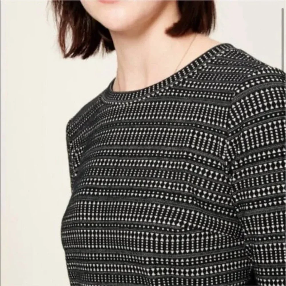 Loft S Black‎ Cream Geo Drop Waist Mini Dress Grunge Cozy Comfy Goth Romantic