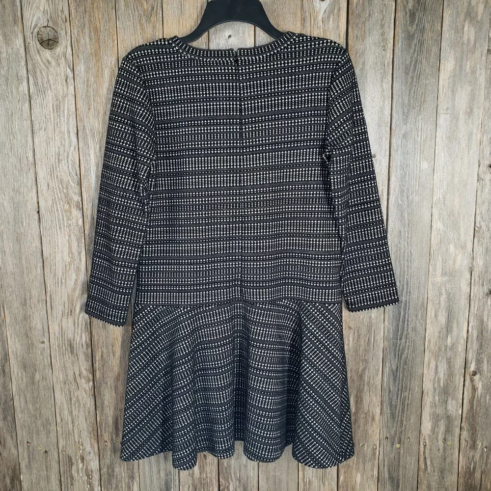 Loft S Black‎ Cream Geo Drop Waist Mini Dress Grunge Cozy Comfy Goth Romantic