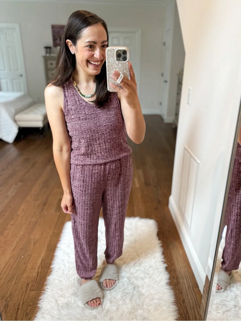 Ribbed Knit Tank & Pant Lounge Set - Mauve