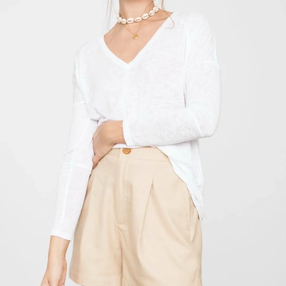 Rails Aden Semi Sheer White Long Sleeve V-Neck Top Raglan Sleeve
