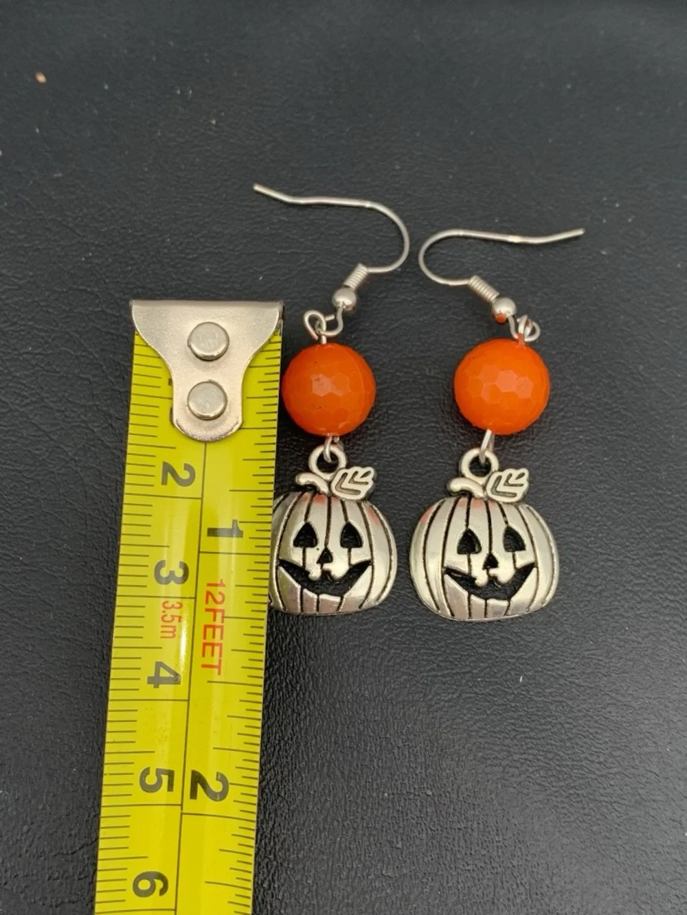 Halloween Pumpkin Dangle Earrings with Orange Bead