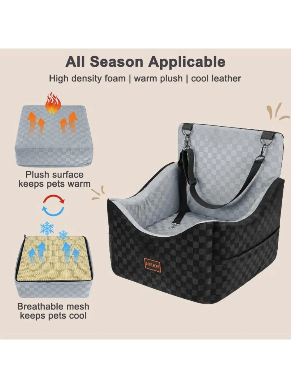 Elevated Dog Car Seat for Small/Medium Dogs, Memory Foam Booster, Washable