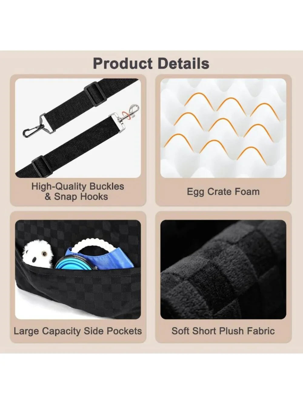 Elevated Dog Car Seat for Small/Medium Dogs, Memory Foam Booster, Washable