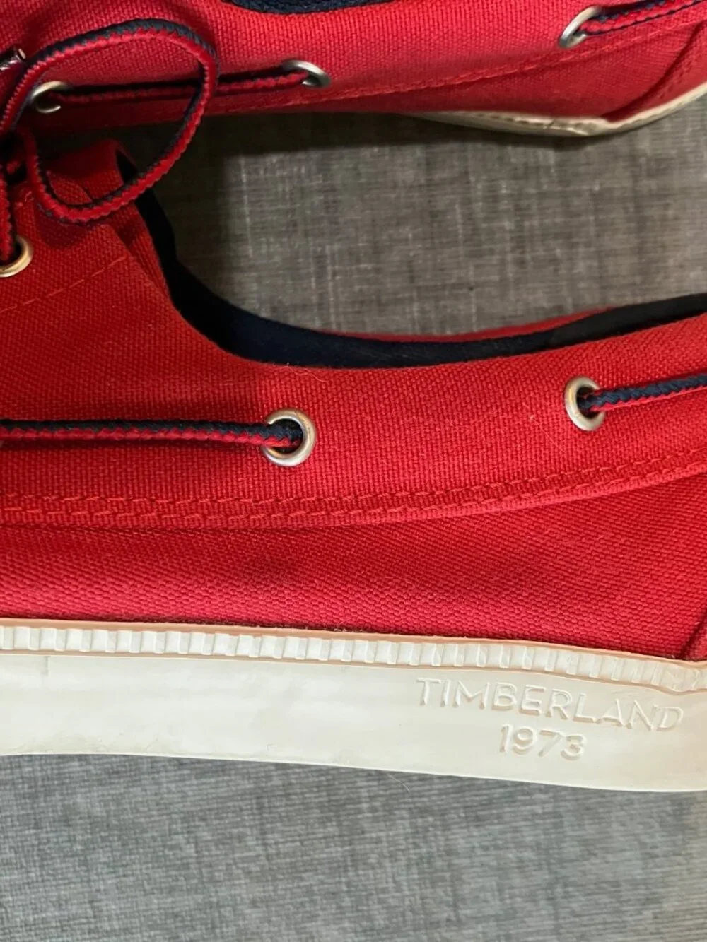 Timberland Mens 10.5 Red Canvas Boat Shoes Deck Loafers 1973 Preppy Nautical