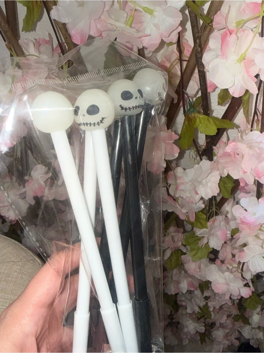 Spooky Skull Top Ballpoint Pens - Black & White (Set of 2)
