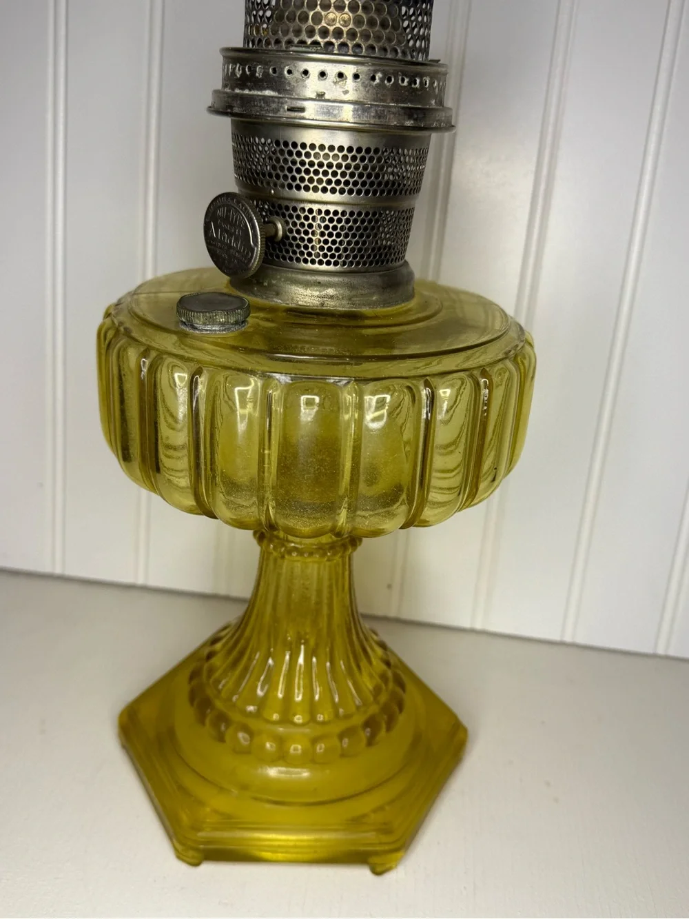 Yellow Pressed-Glass Pedestal Oil Lamp - Decorative Lantern Accent