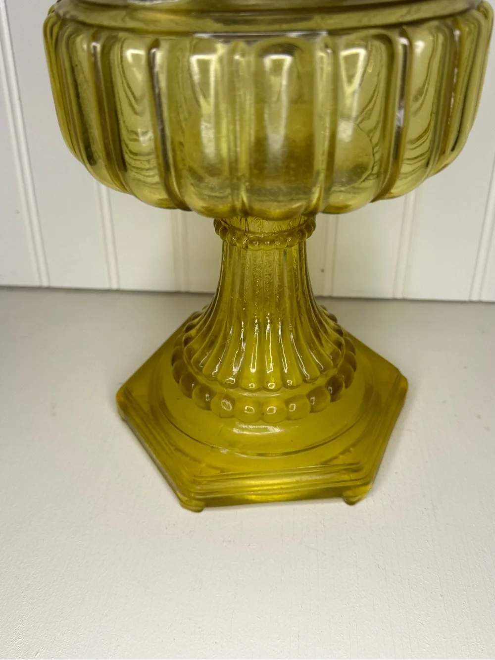 Yellow Pressed-Glass Pedestal Oil Lamp - Decorative Lantern Accent