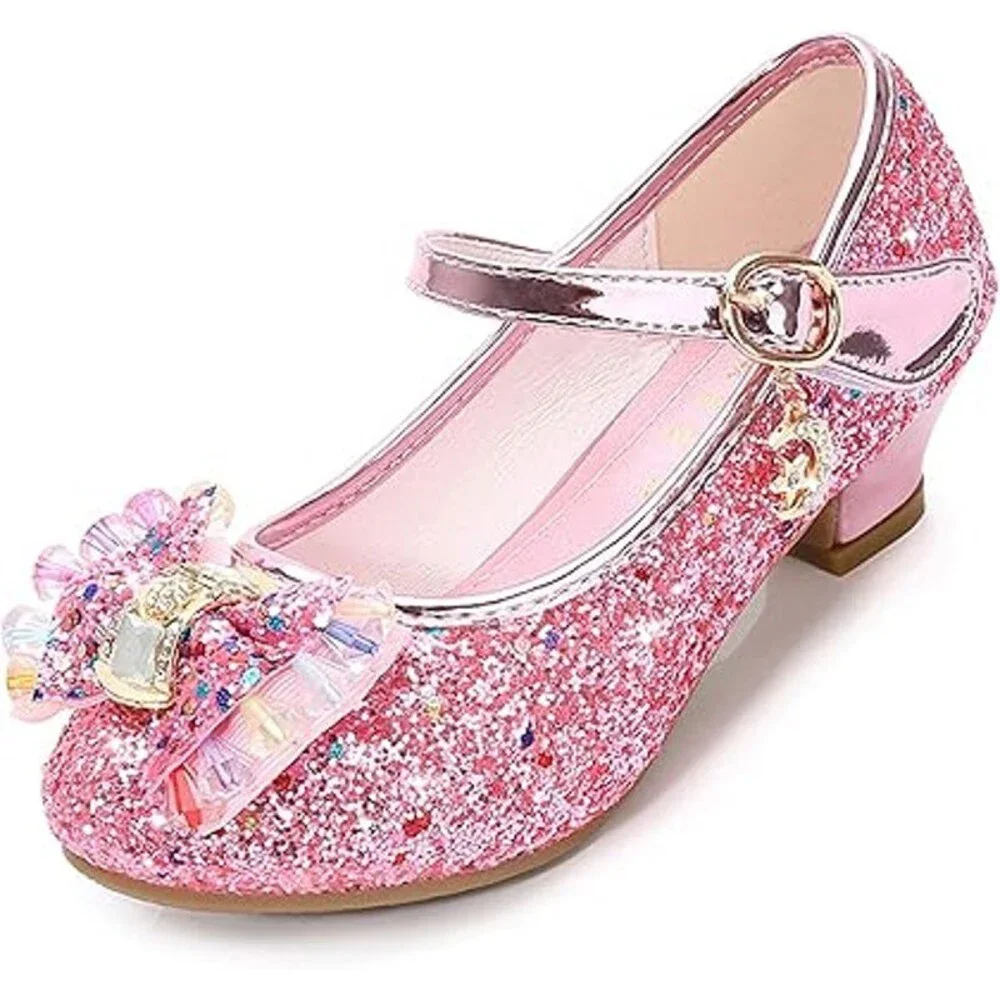 Cadidi Dinos Little Girls Size 12 Pink Glitter Hook Loop Heeled Dress Shoes