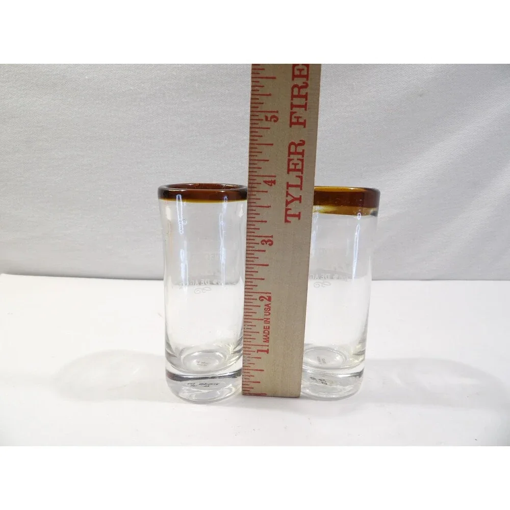 Cazadores Tequila de Agave Tall Brown Rim Shooter Blown Glass Shot Glasses 2pcs