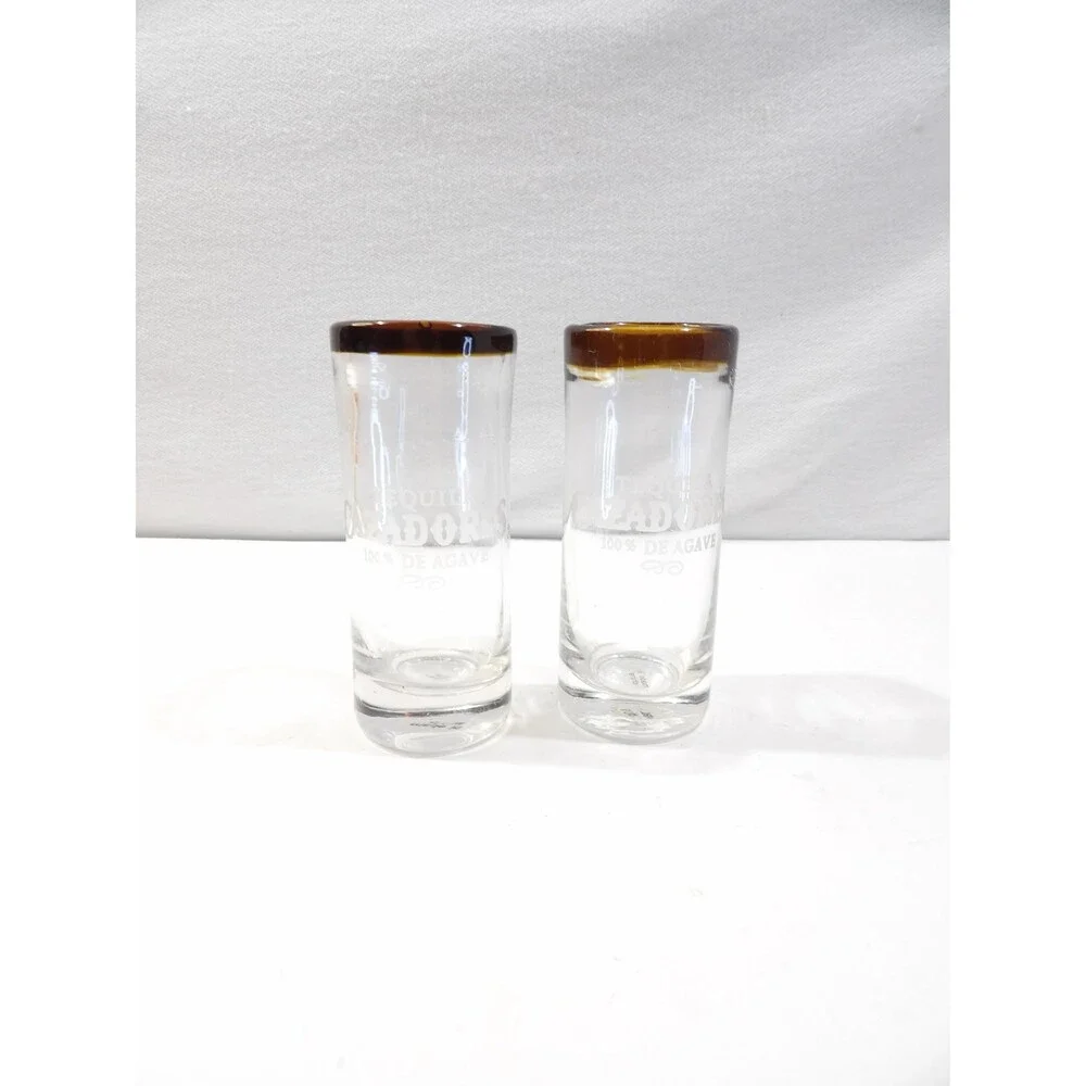 Cazadores Tequila de Agave Tall Brown Rim Shooter Blown Glass Shot Glasses 2pcs