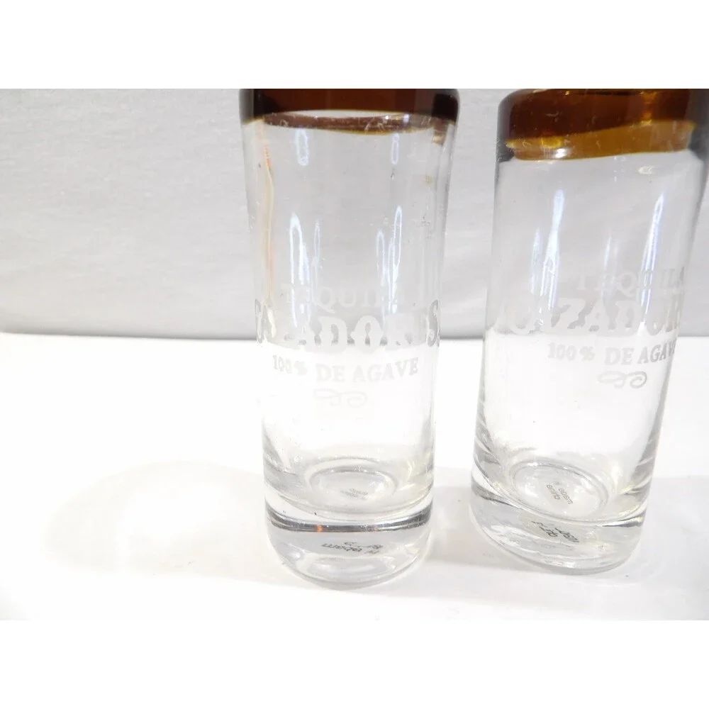 Cazadores Tequila de Agave Tall Brown Rim Shooter Blown Glass Shot Glasses 2pcs