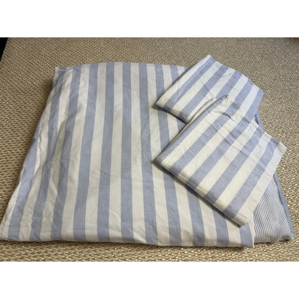Coming Home lands end King Duvet Cover Set Blue Stripe Cotton cottage beach