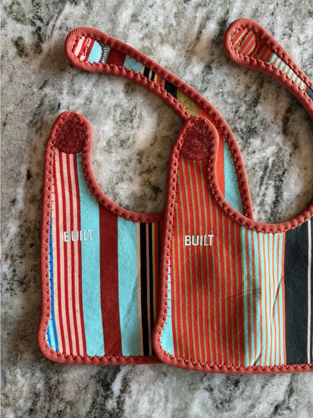 Built—Comfy Brick/Blue Stripes Baby Bib (Set of 2)