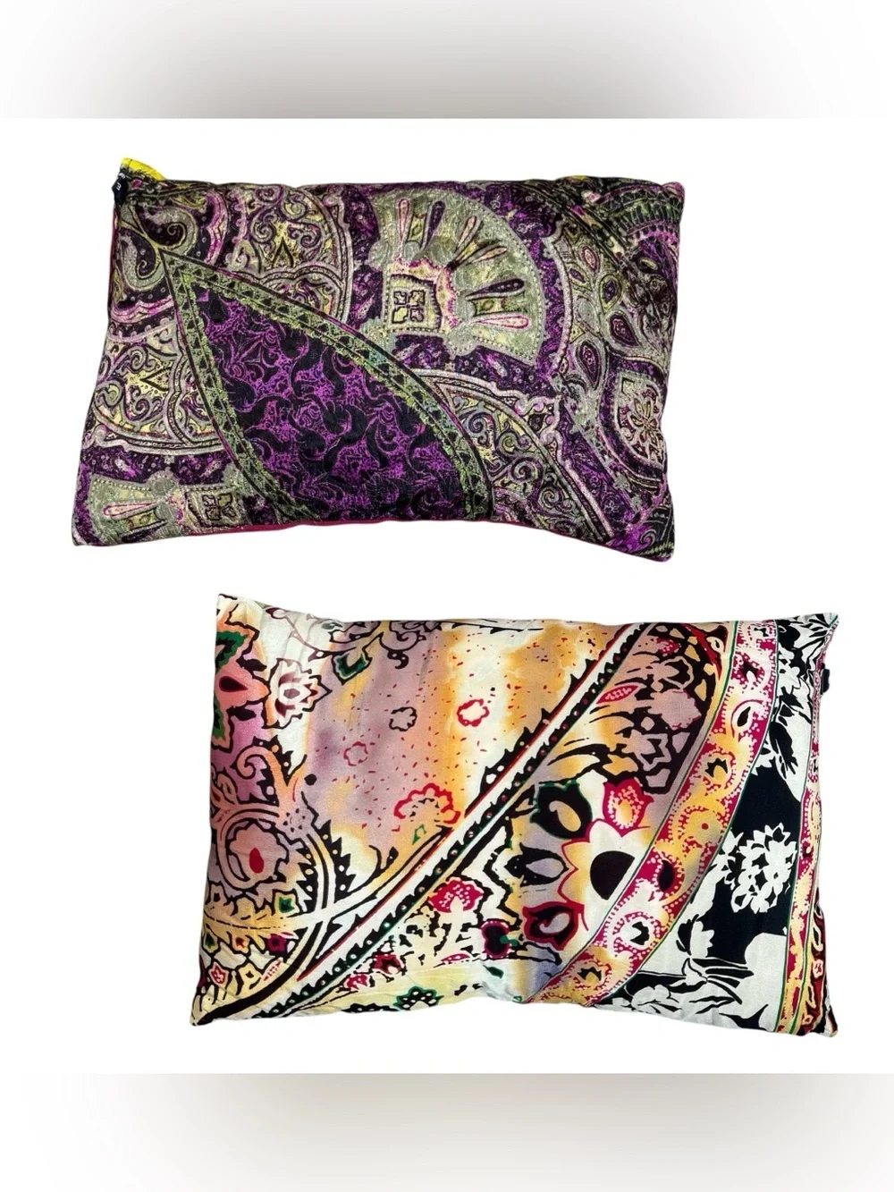 Set Of 2 ETRO Silk Throw Pillows 14x9 Red Pink Green Paisley Floral Designer