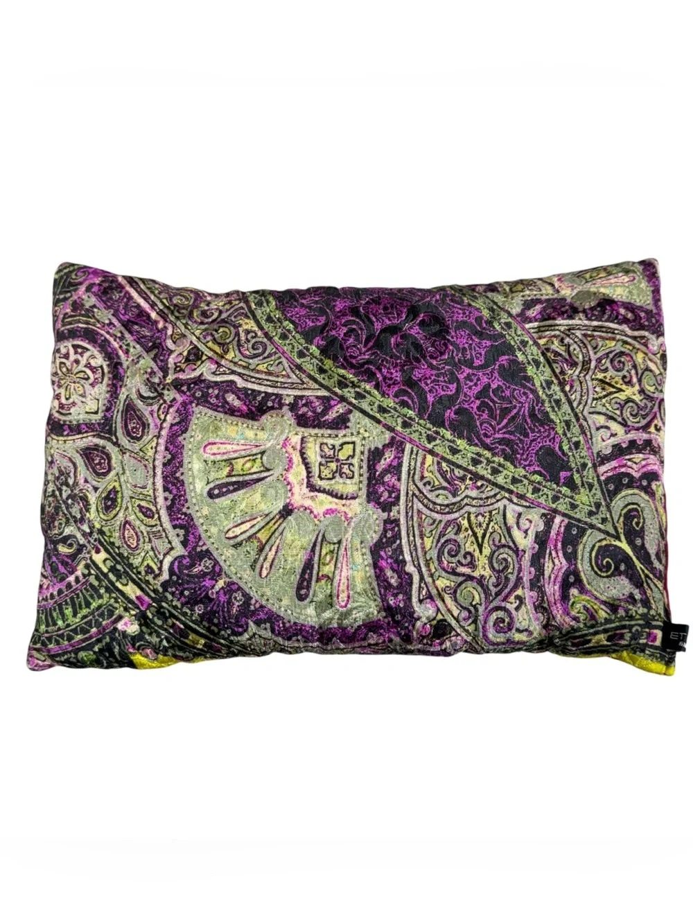 Set Of 2 ETRO Silk Throw Pillows 14x9 Red Pink Green Paisley Floral Designer