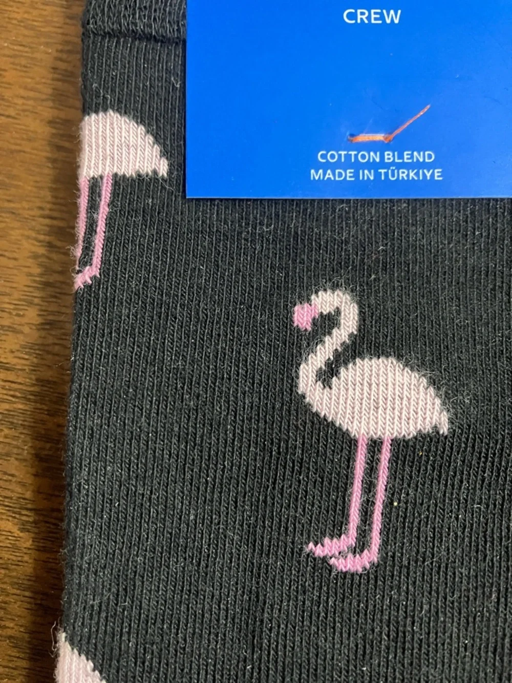Happy Socks Black Crew Socks with Pink Flamingo Pattern