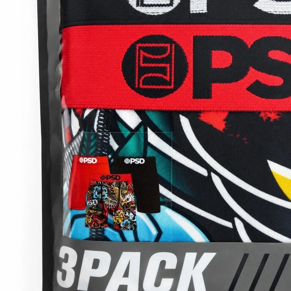 PSD Underwear Mens Core Standard 3-Pack Boxer Briefs XL Red Black Graphic Print