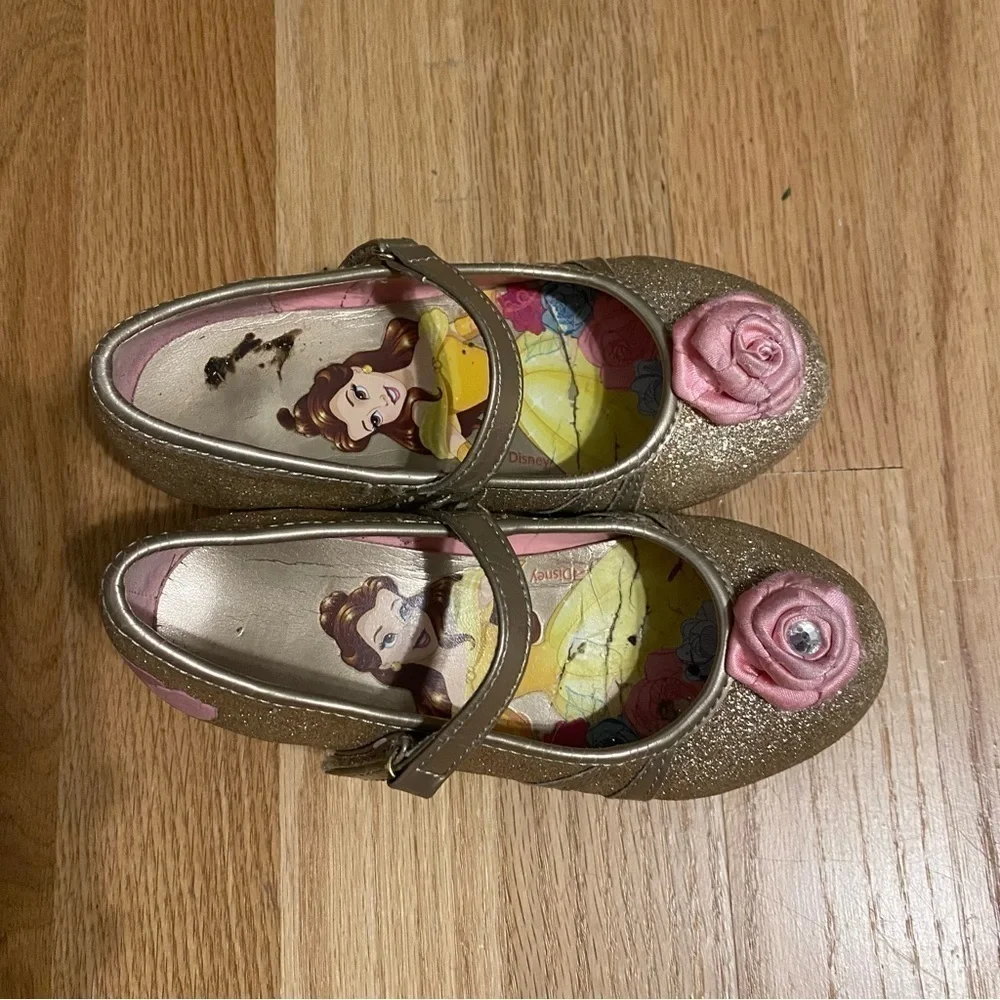 Disney Beauty and the Beast Belle Heels Shoes Gold Glitter 9/10 Dress Play Kids