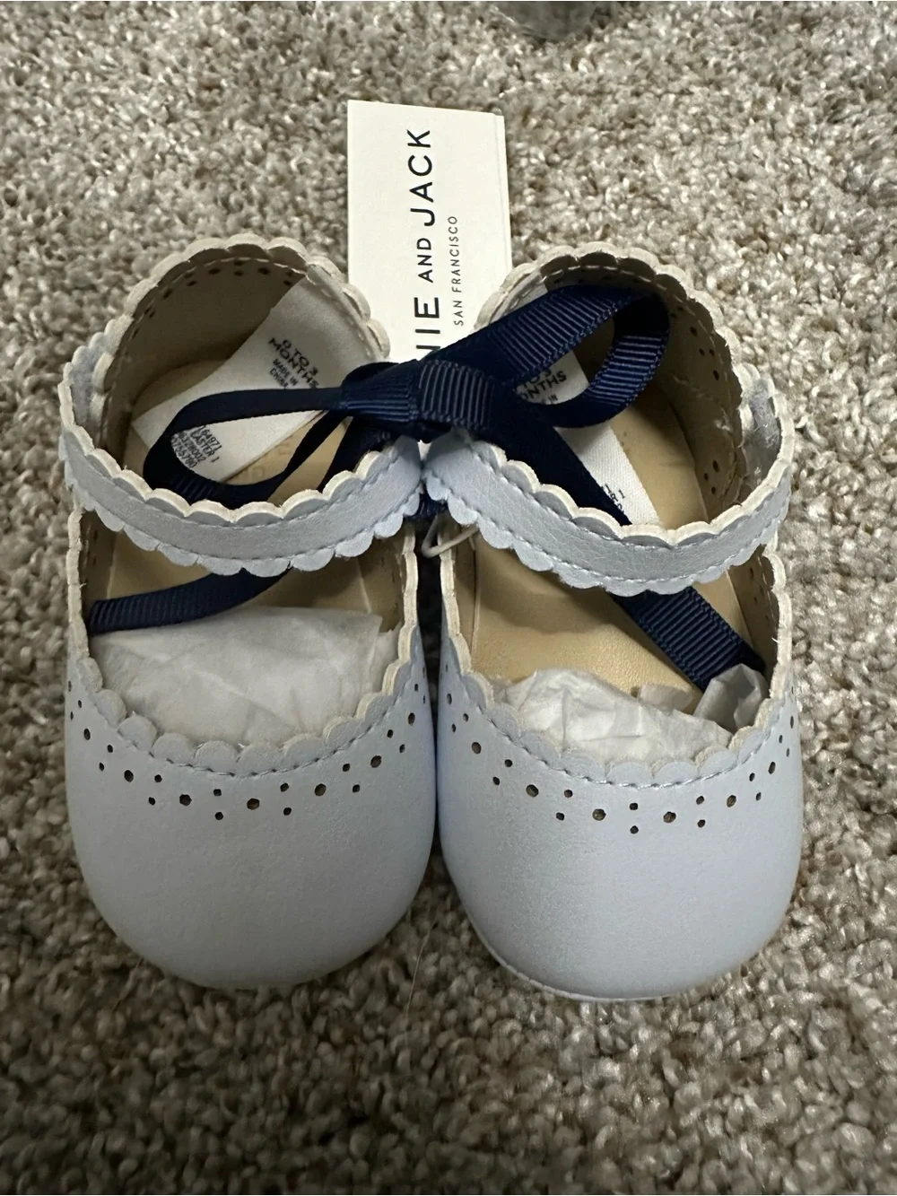 Janie and Jack Light Blue Mary Jane Shoes with Navy Ribbon