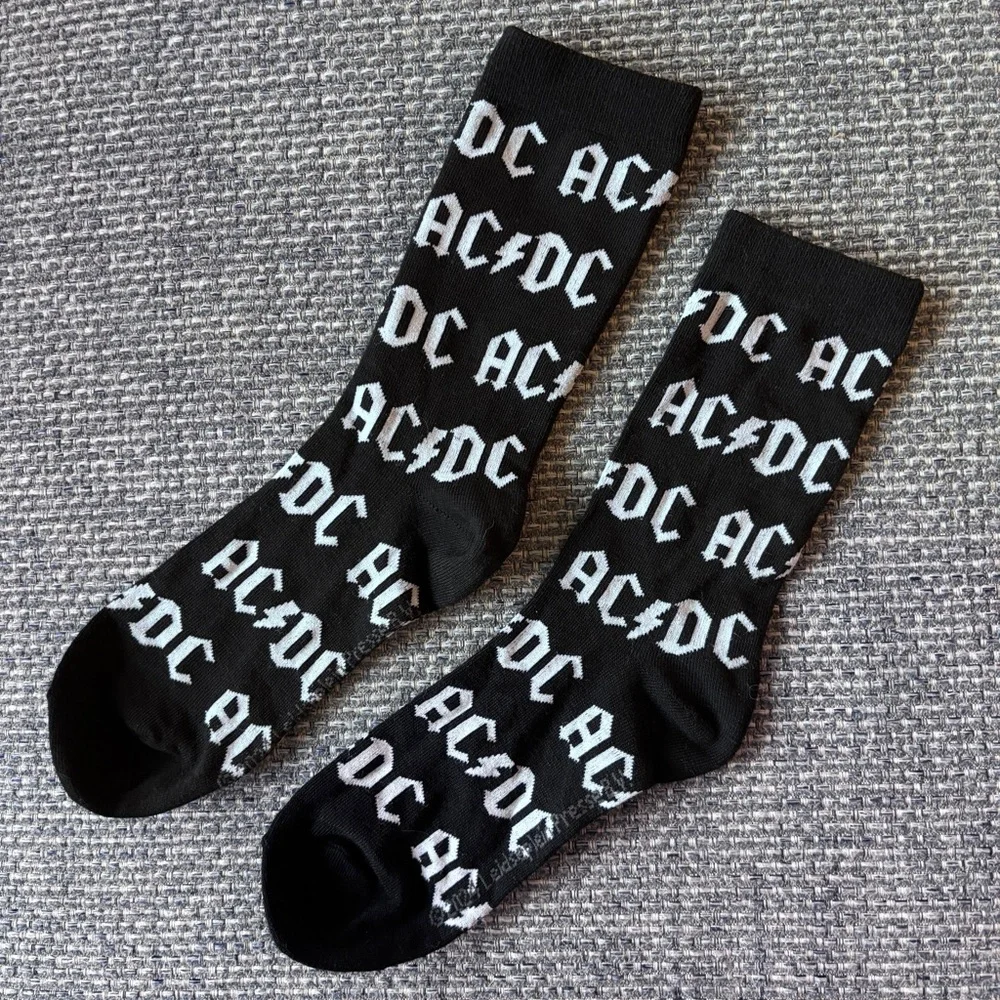 AC/DC Black White Crew Socks Men’s Small NWOT | Rock Band Socks