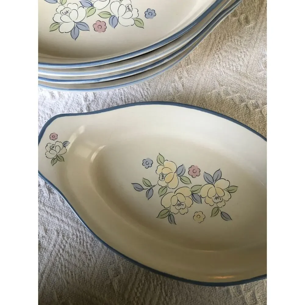 VTG Chantilly Floral‎ Casserole Serving Dish Japan Hand Painted Set of 5 Cottage