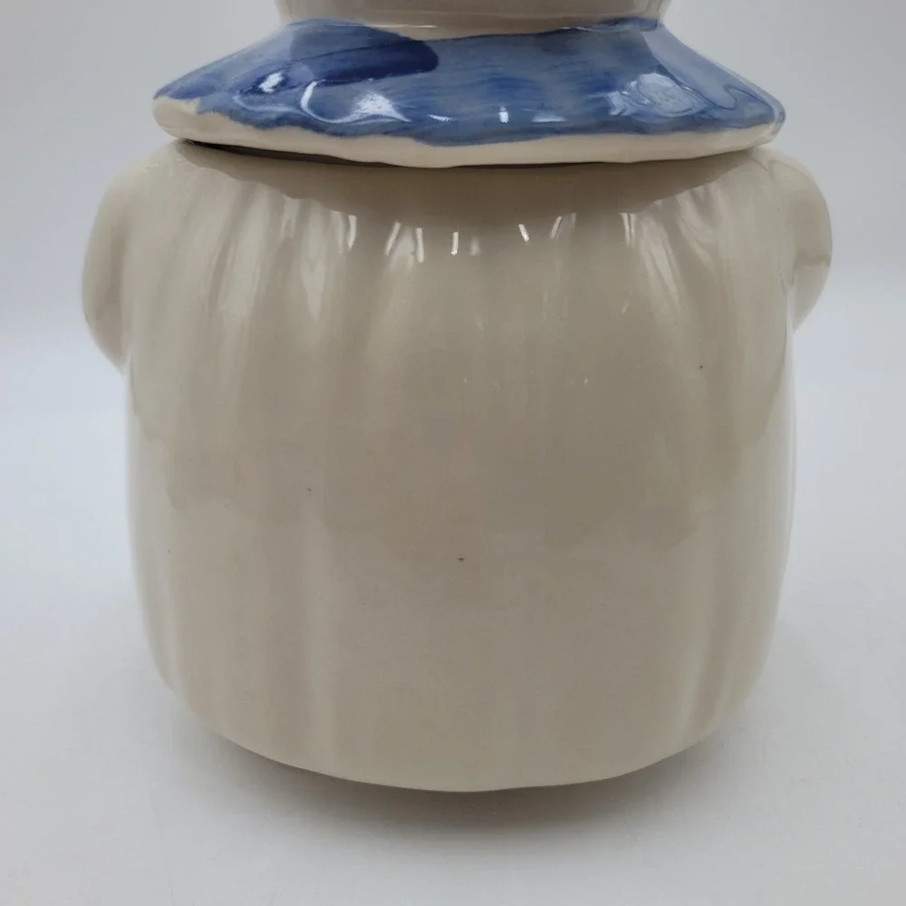 VTG Shawnee Winnie Ceramic Pig Cookie Jar Hand Painted Floral Hat Blue CHIP