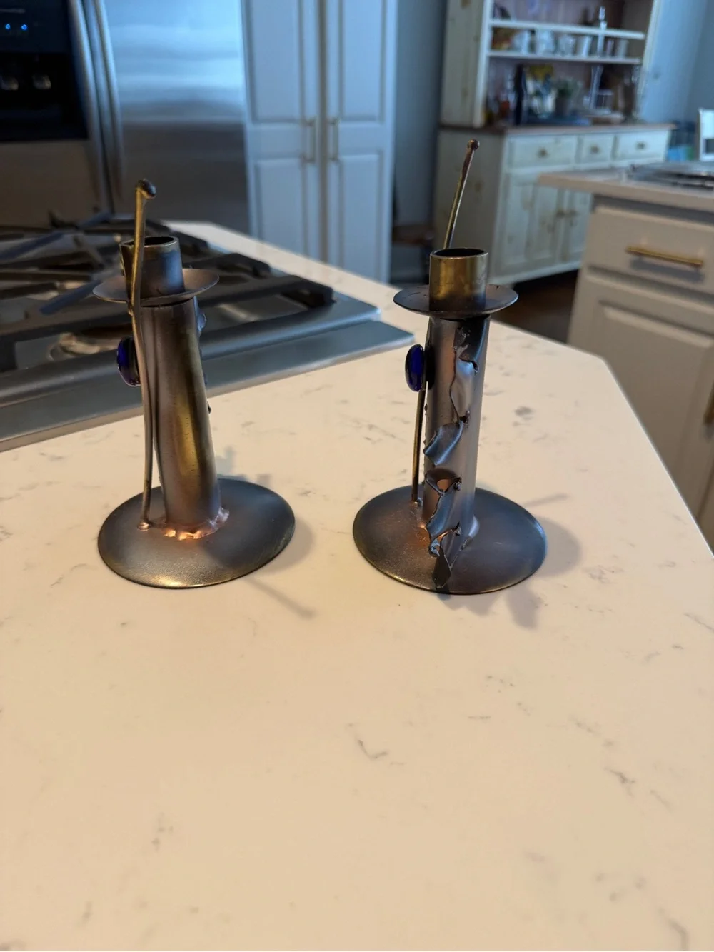 Brutalist Metal Candlestick Holders vintage brutalist
