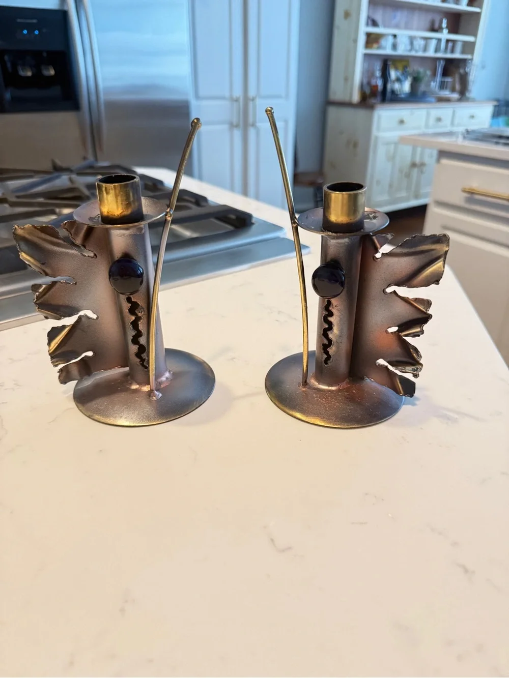Brutalist Metal Candlestick Holders vintage brutalist
