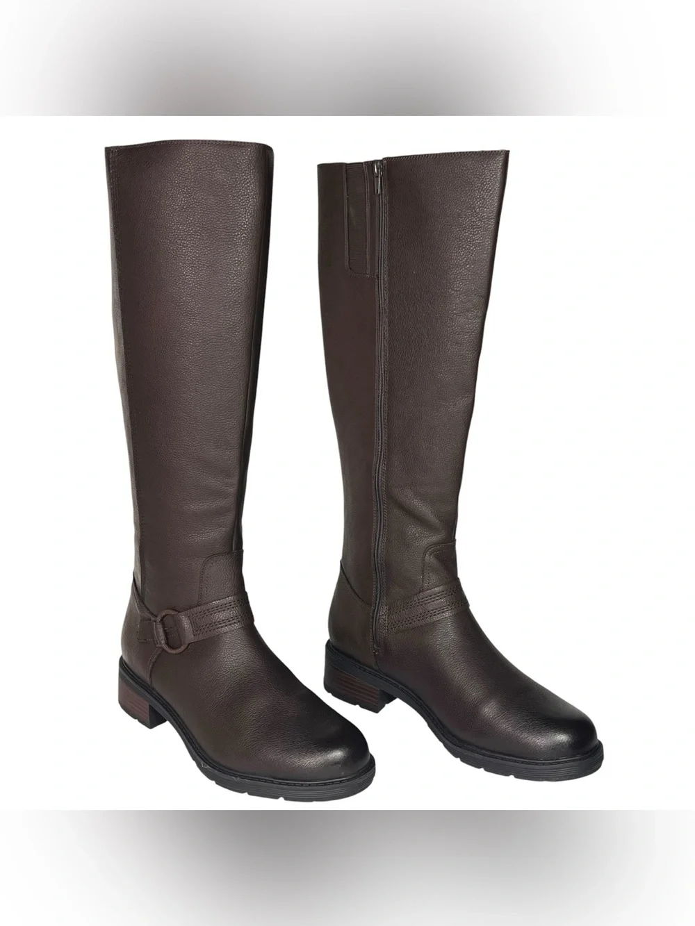 Clarks Hearth Rae Harness Buckled Strap Knee-High Leather Riding Boots
