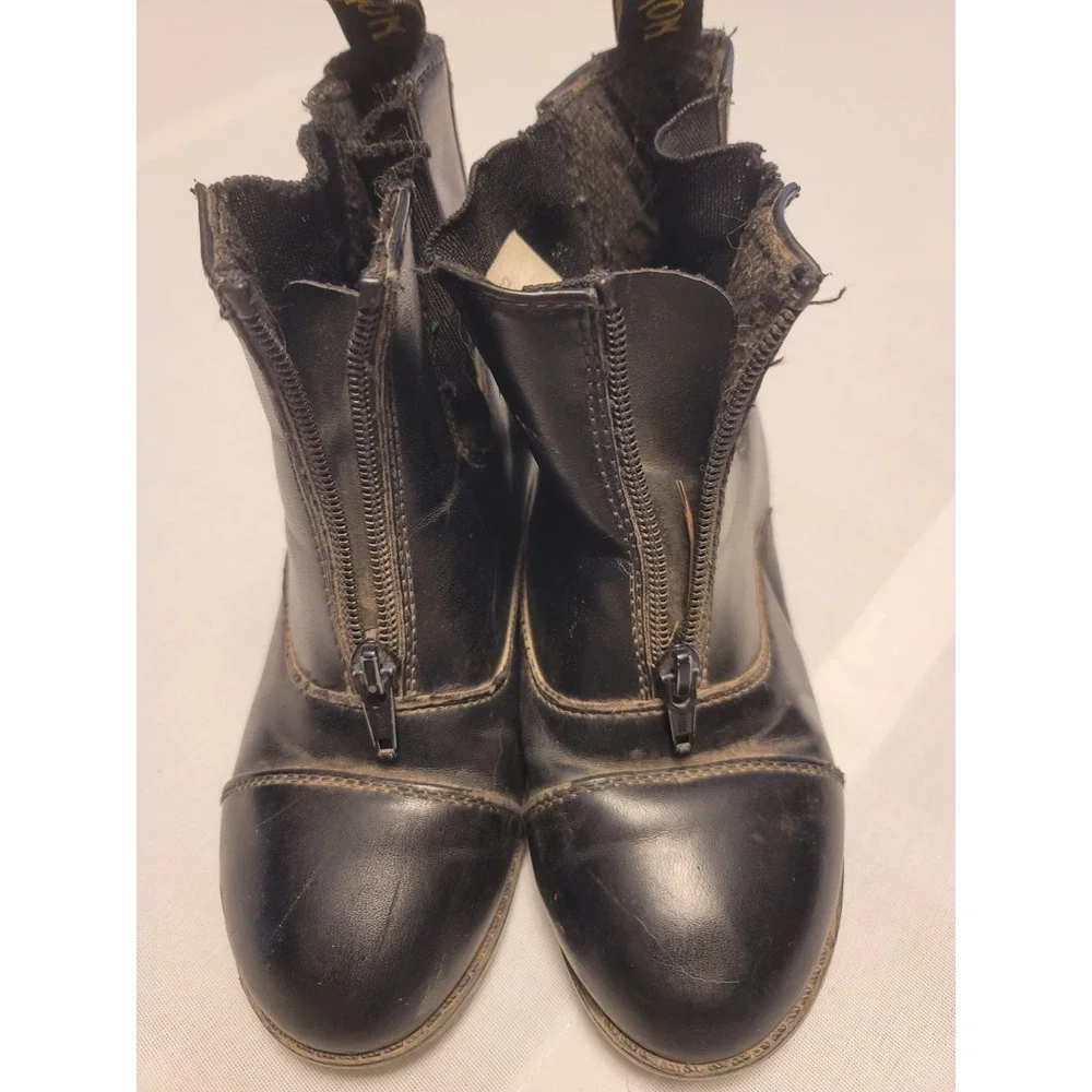 Saxton Kids Size 1 Black Leather Zip Paddock Boots Equestrian Horse Riding