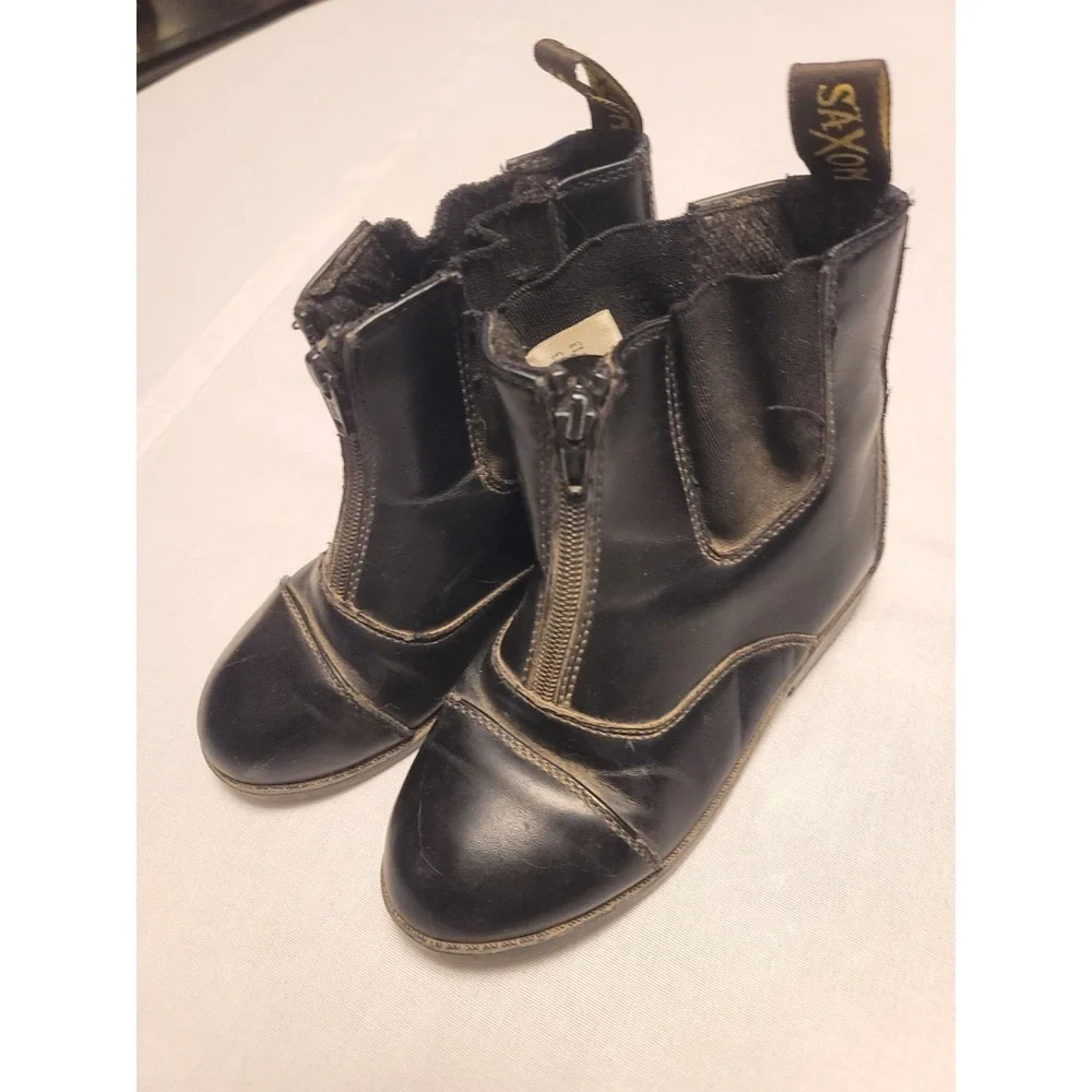 Saxton Kids Size 1 Black Leather Zip Paddock Boots Equestrian Horse Riding