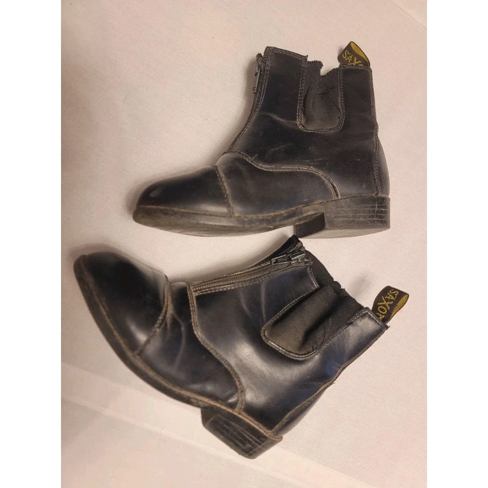 Saxton Kids Size 1 Black Leather Zip Paddock Boots Equestrian Horse Riding