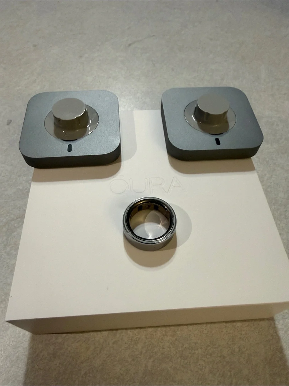 Oura Gray Square Control Knobs with Chrome Ring