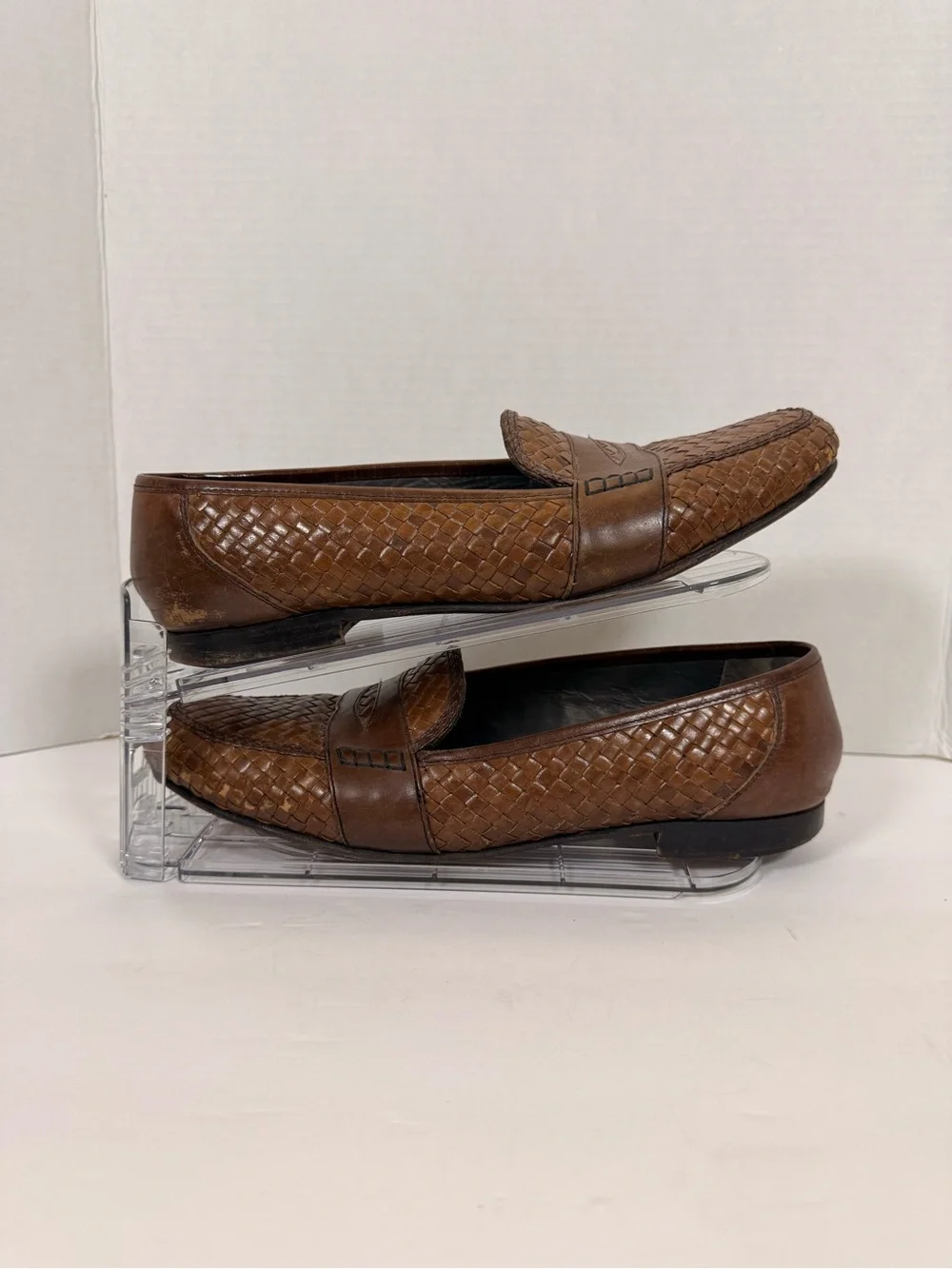 Men's Woven Leather Slip-On Loafers in Brown