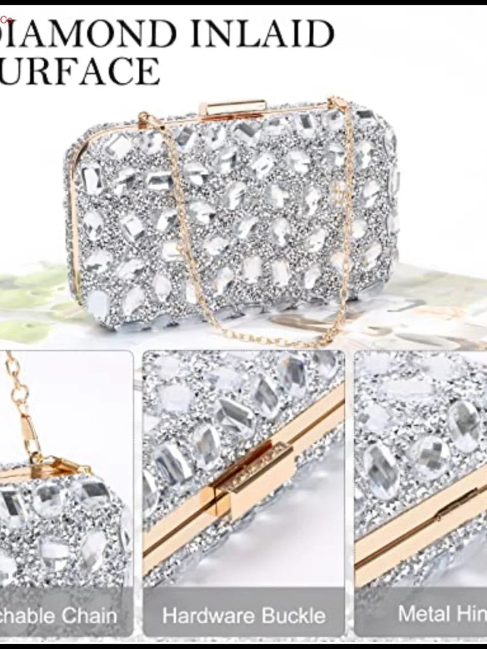 Crystal Evening Clutch with Chain Strap Rhinestone Handbag for Wedding Party
