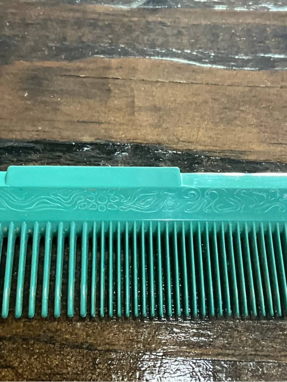 Vintage Turquoise Blue Plastic Comb with Design Unmarked MCM