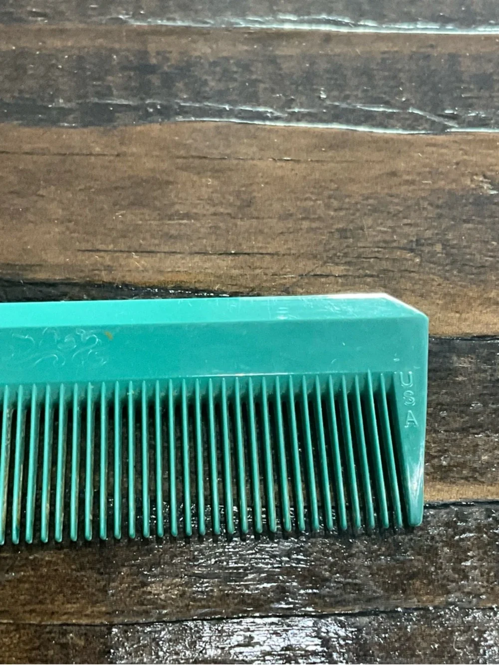 Vintage Turquoise Blue Plastic Comb with Design Unmarked MCM