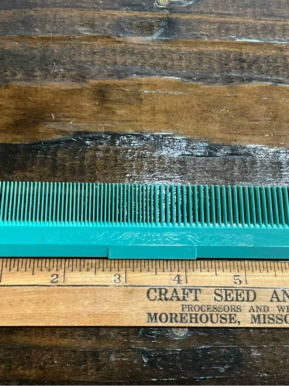 Vintage Turquoise Blue Plastic Comb with Design Unmarked MCM