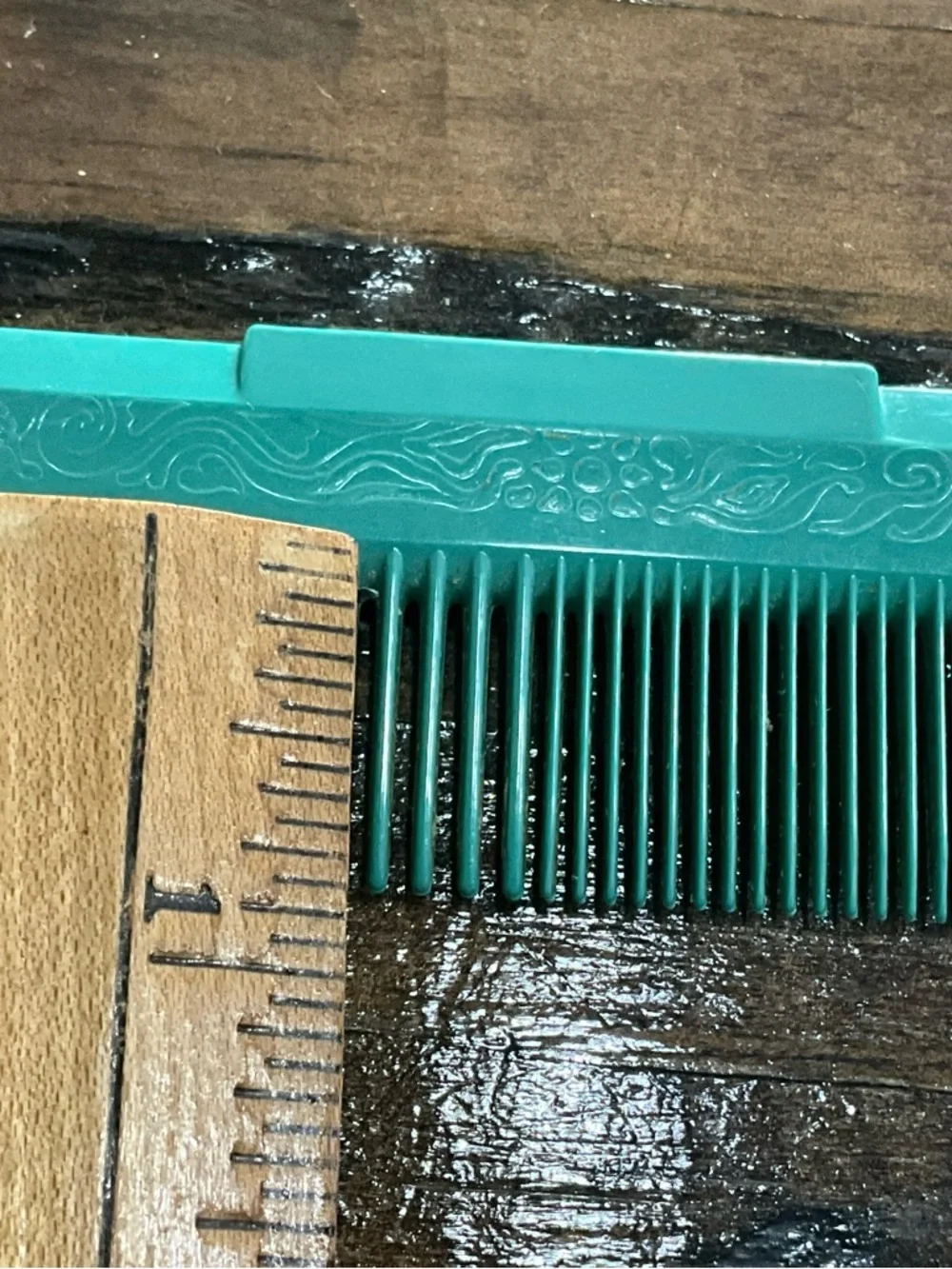 Vintage Turquoise Blue Plastic Comb with Design Unmarked MCM