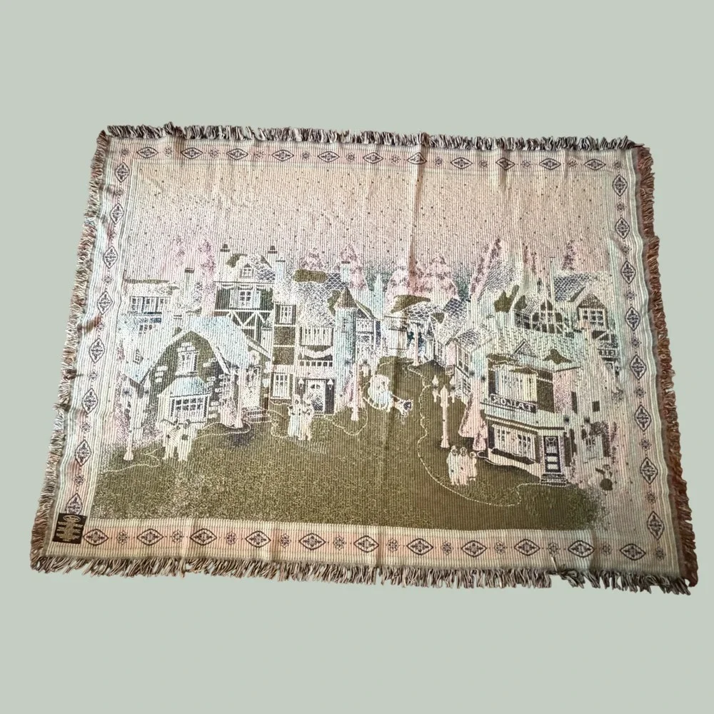 Chatham Woven Cotton Throw Blanket Winter Village Christmas Tapestry USA 50x70