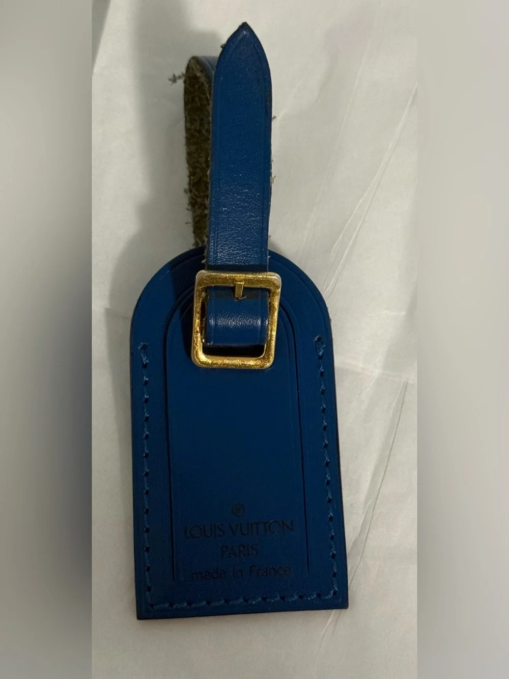 Louis Vuitton Blue Leather Mini Luggage Tag with Gold Tone Buckle! 💙