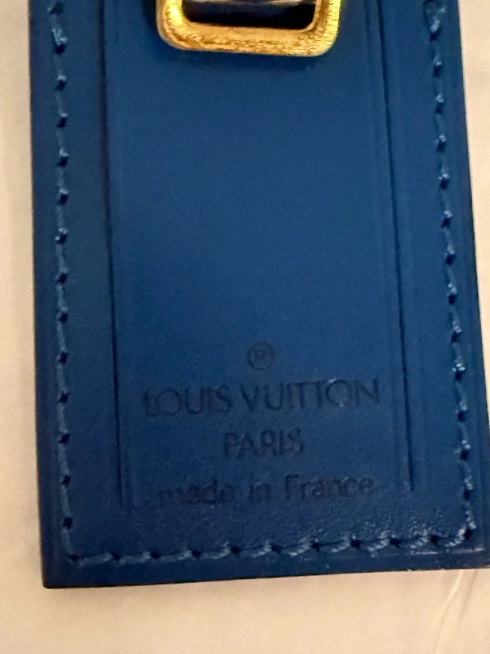 Louis Vuitton Blue Leather Mini Luggage Tag with Gold Tone Buckle! 💙