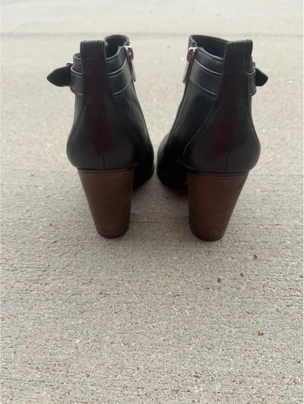Coach Black Leather Ankle Boots with Block Heel