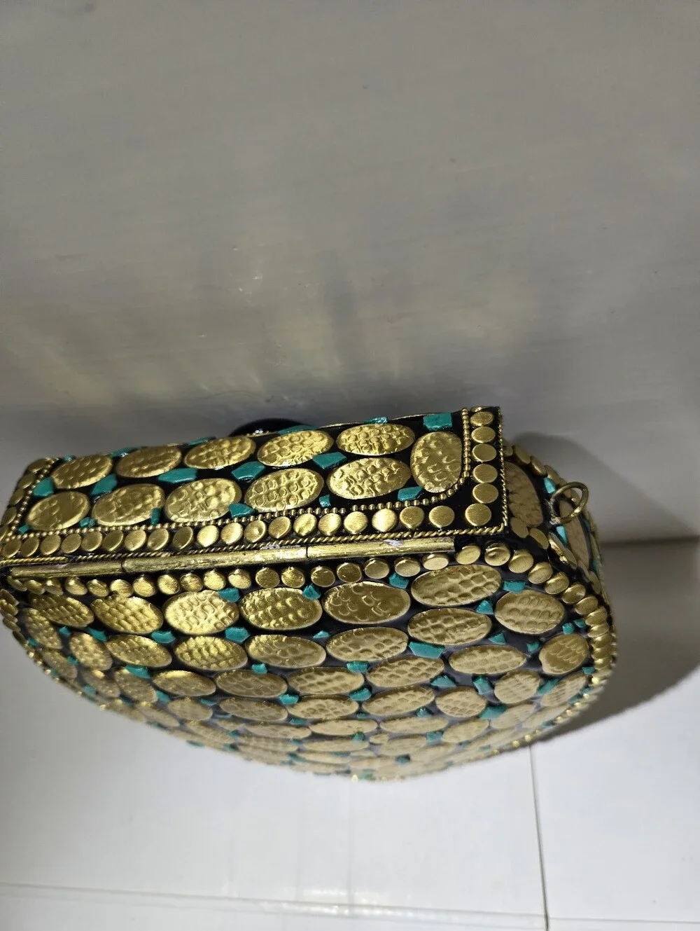 RAMLA Gold and Teal Decorative Heart Clutch/Crossbody Bag