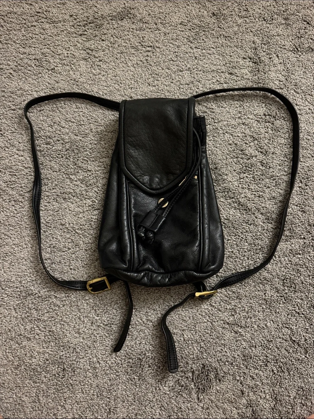 Black Leather Mini Backpack - Women's Everyday Crossbody Pack