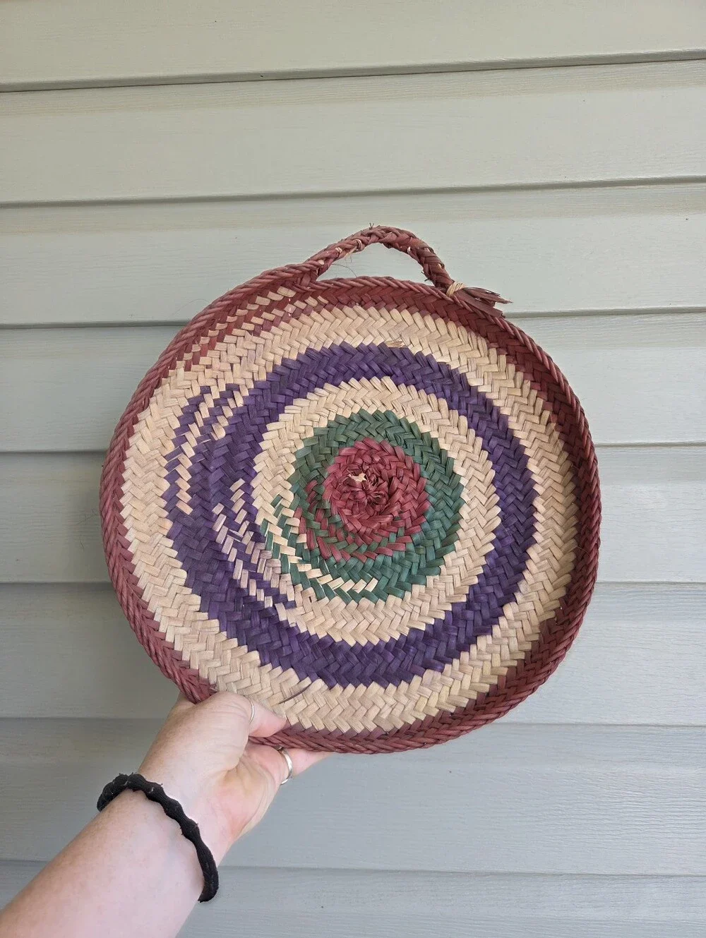 Handmade straw colorful woven basket wall hanging