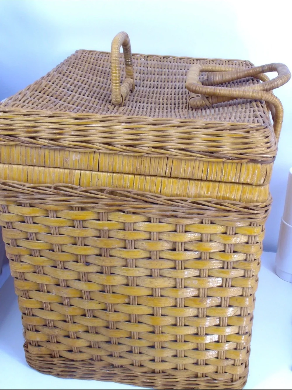 Vintage Wicker Picnic Basket Set with Dish Set - RARE Antique 18 PIECES