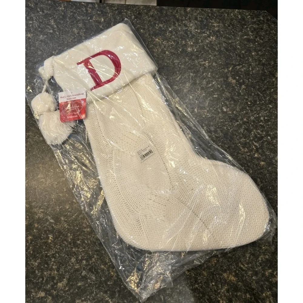 St. Nicholas Square Ivory Cable Knit Christmas Stocking‎ Red 